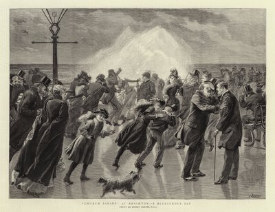 Church Parade at Brighton, a Blusterous Day by Robert Barnes